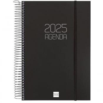 Agenda Espiral Opaque Finocam 2025 Negro - 1 Día Página (Enero-Diciembre) Catalán