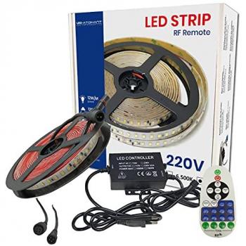 KIT Tira LED 5M con Controlador 220V, 12W/m, 120 LEDs/m, Corte cada 10cm, IP65, Blanco Neutro 4500K