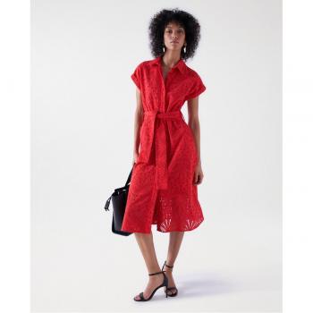 Vestido Salsa rojo troquelado midi manga corta para mujer