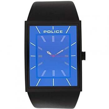 Police Mens iridescent rectangle dial black leather watch 14639JSRBL/02