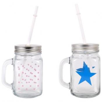 MUG DECO CON TAPA Y PAJITA 450CC STAR