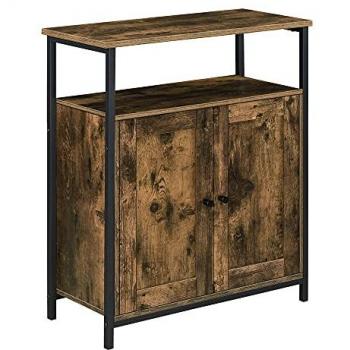Cómoda Aremark 79 x 60 x 30 cm con Tablero de Fibras y Hierro, Mesita de Noche Efecto Madera Tono Oscuro y Negro