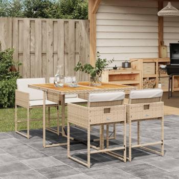 Set comedor de jardín 5 pzas con cojines ratán sintético beige