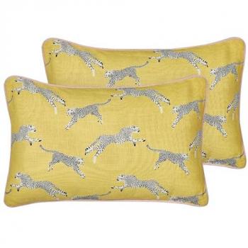 Set de 2 cojines decorativos de algodón amarillo con motivo de guepardo 30 x 50 cm