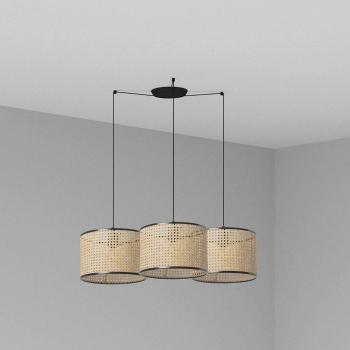 Lámpara colgante Mambo Steel de 3 bombillas, color negro con detalles en ratán, dimensiones ø320 mm, altura ajustable hasta 500 cm