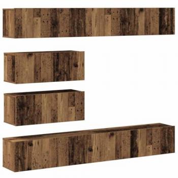 Conjunto de mueble de TV montado en la pared 6 piezas madera vieja y compuesta