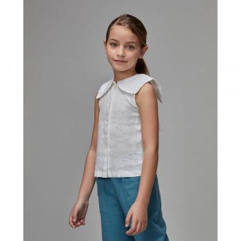 Blusa sin mangas con cuello grande blanco para niña bebé