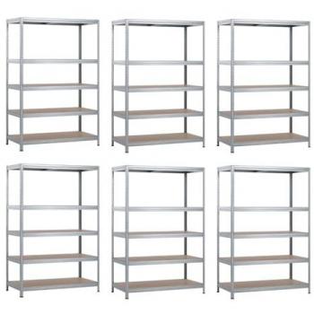 Pack 6 Estanterías Modulares Metálicas con 5 Baldas y Capacidad de Carga de 1250kg - Dimensiones 120x60x180cm