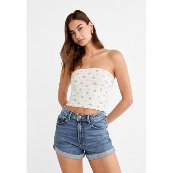 Stradivarius D85 Slim Mom Fit Shorts in Medium Light Blue Denim