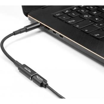 Adaptador USB-C a conector de corriente 5,5 x 2,5 mm (90°) - 19.5V, 3A, 15 cm - Negro