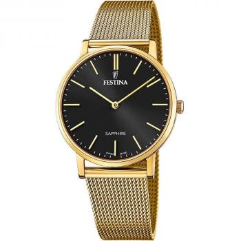 Reloj Festina F20022/3 Swiss Made para Hombre con Caja de Acero Inoxidable 316L Dorado y Esfera Negra