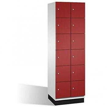 Armario de Compartimentos Bajo Llave Cambio C+P, 6 Taquillas, 2 Departamentos, Acero Galvanizado, Color Gris Claro/Rojo Rubí, Dimensiones: Ancho 600 mm