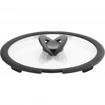 Coperchio de Vetro Lagostina Ingenio Ø 22cm con Manico Salvaspacio, Negro y Transparente