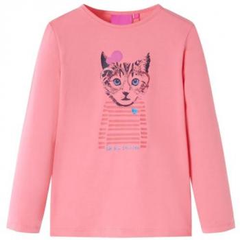 Camiseta Infantil de Manga Larga Estampado de Gato Jersey Ropa Cuello Redondo Rosa 140