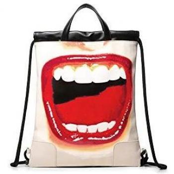 Mochila de Cuerdas Desigual con Estampado de Labios en Poliuretano Negro