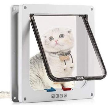 Sailnovo Puerta para Gato con Cierre magnético de 4 vías, Puerta para Mascotas para Gatos y Perros pequeños, Puerta para Gatos con túnel, M Blanco 16 x 15.7 x 5.5 cm