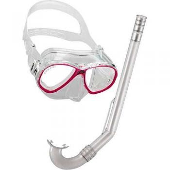 Cressi Combo Set Perla Jr + Minigringo Máscara de Buceo y Snorkel, Unisex niños, Transparent/Rosa, Talla única