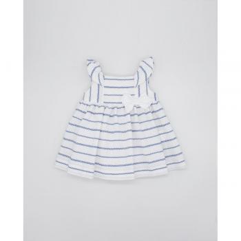 Vestido rayas azul zig zag con lazo blanco