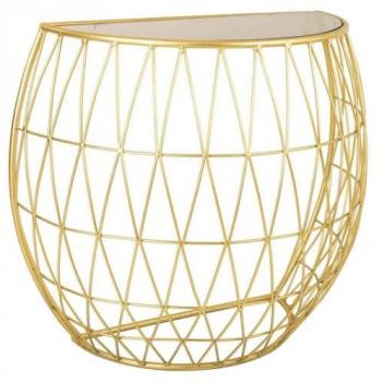 Recibidor de madera y cristal dorado Wanderlust Deco 92x52x77h cm