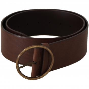 Dolce & Gabbana Brown Leather Wide Waist Logo Metal Round Buckle Belt - 90 cm / 36 Inches