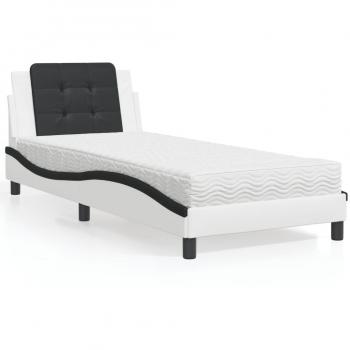 Cama con colchón de cuero sintético blanco y negro 90x190 cm Vidaxl