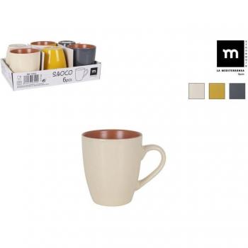 Taza Saoco Inde - Taza de cerámica, capacidad de 350 ml, diseño colorido con motivos tropicales, apta para microondas y lavavajillas