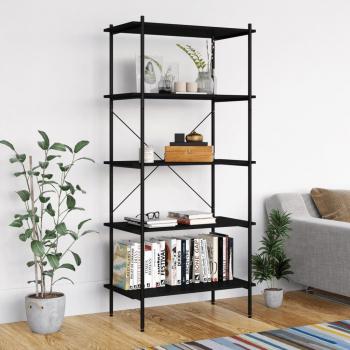 Estantería de 5 niveles 80x40x163 cm Negro, negro y roble, black and dark wood Mueble Almacenaje Estantería para Oficina, Estudio, Dormitorio Estantería/Librería/ mueble