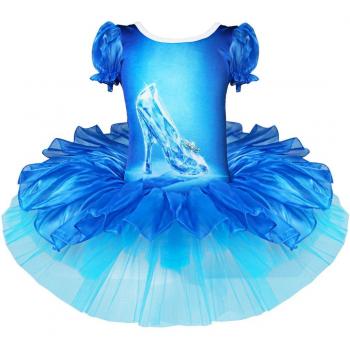 iEFiEL Disfraces de Princesa Infantil Vestido de Danza Tutú Ballet Fiesta para Niña con Braga Interior Azul 4-5 años