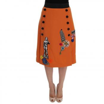 Dolce & Gabbana Orange Wool Crystal Sequin Appliques Skirt - IT38 | S, Midi Skirts, female, Orange, Size: 2XS