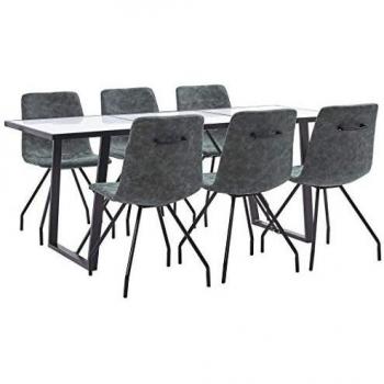 vidaXL Juego de Comedor 7 Piezas Cuero Sintético Mobiliario Decoración Interior Casa Hogar Robusto Duradero Resistente Funcional Práctico Útil Negro
