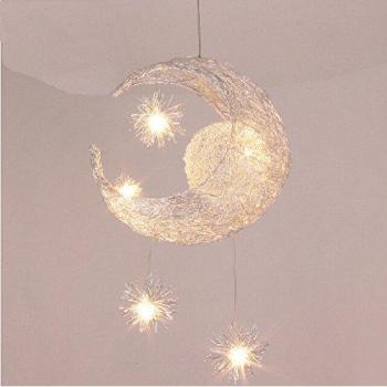LONFENNER Lámpara colgante creativa Luna y estrellas y de techo la luna y las estrellas para habitaciones de niños, sala de estar