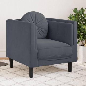 Sillón con almohada en terciopelo gris oscuro, incluye cojín, diseño moderno y elegante, estructura resistente, tapizado suave al tacto