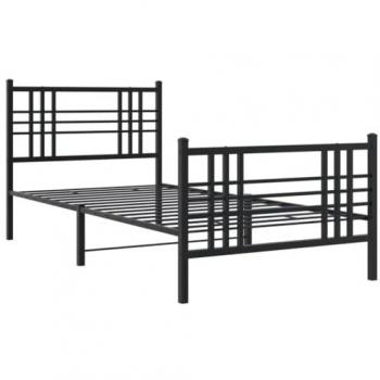 Estructura de cama con cabecero y estribo, metal negro, 90x190 cm