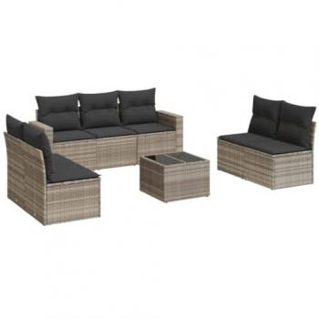 Set de Sofás de Jardín 8 pzas con Cojines, Sillas con Respaldos, Sofás Modulares, Asientos para Patio Terraza, Ratán Sintético Gris