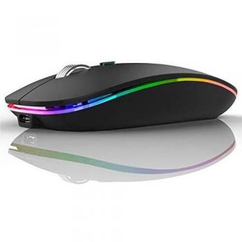 Uiosmuph G12 Ratón Inalámbrico Recargable, Ultra Delgado Receptor Nano Wireless Mouse 1600 dpi Ajustables Silencioso Mini Mouse Multicolor LED para Computadora Portátil, PC, Macbook