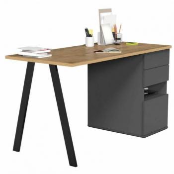 Mesa Escritorio de Estudio u Oficina Kiroba Color Roble Gold y Gris Oscuro 138x76x67 cm