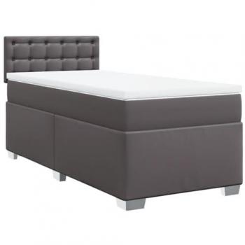 Cama box spring con colchón de muelles gris 90x190 cm en cuero sintético