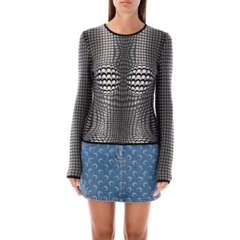 Marine Serre Gray Crescent Moon Jacquard Long Sleeve Top for Women, Size M