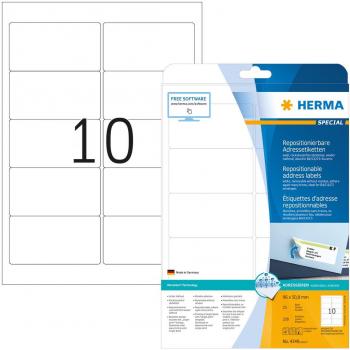 Etiquetas Adhesivas Reposicionables HERMA 4349, Blancas, 96 x 50.8 mm, Paquete de 250 etiquetas (25 hojas)