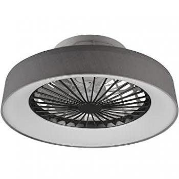 Ventilador y plafonera LED Faresund Ø47 cm con borde de tela gris, mando a distancia, regulador de intensidad, temporizador, luz nocturna y efecto estrellas