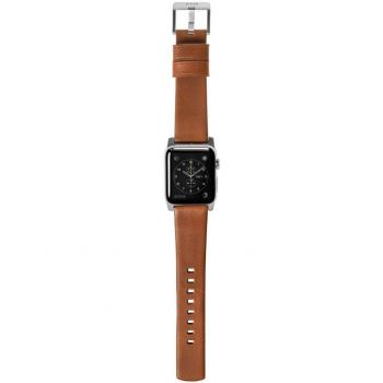 Nomad Horween Leather Strap for Apple Watch - 42mm Modern Build - Classic Bold Design - Custom Stainless Steel Lugs and Buckle - Silver Hardware