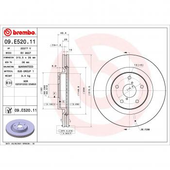 Disco de freno BREMBO 09.E520.11 con características de alta calidad, diseñado para un rendimiento óptimo en vehículos, fabricado con materiales duraderos que garantizan una excelente resistencia al desgaste y una eficiente disipación del calor