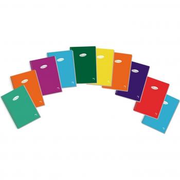 SAM - PACSA Paquete 10 LIBRETAS Espiral 80 Hojas TAMAÑO 12 CUADRICULA 4MM Cubierta Carton PLASTIFICADO 400 GRS Colores Surtidos Papel Blanco 60GRS