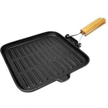 Sartén de Parrilla y Asar Bistecs Cuadrada Retinta de Hierro Fundido, Prequemada, con Mango de Madera