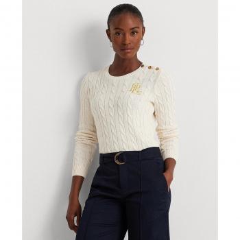 Jersey de mujer Lauren Ralph Lauren de algodón con punto de ochos en color crema, corte ajustado, talla XS