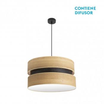 Lámpara colgante FABRILAMP Colet 2xE27 Negro/Madera Clara - Diseño Moderno