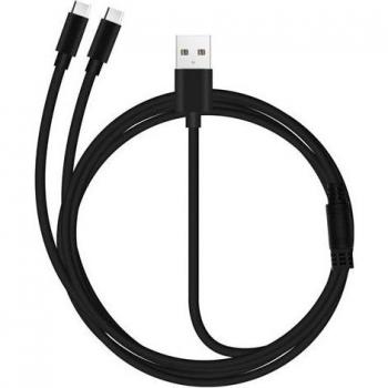 Cable USB a 2xUSB-C 2A Carga Rápida de 3 Metros Robusto - Negro