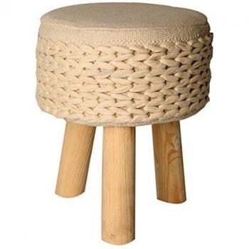 Belssia Taburete Punto Natural, Madera, Blanco Lavado y Marrón, 31x40x31 cm
