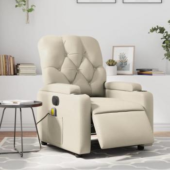 Silla de masaje eléctrica reclinable crema Leatherette con función de masaje, tapizado en cuero sintético, diseño ergonómico, reposapiés ajustable y control remoto