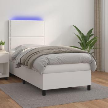 Estructura de cama box spring con colchón y LED blanco 90x200 cm